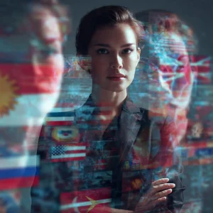 Ilustrasi representasi globalisasi dan teknologi AI dalam produksi video